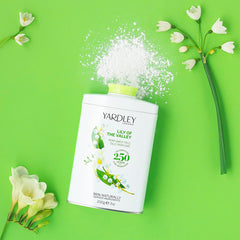 Yardley London Lily of the Valley Talc jar close-up with soft fragrance hints