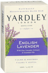 Close-up of Yardley lavender bar with essential oils, calming fragrance and skin comfort