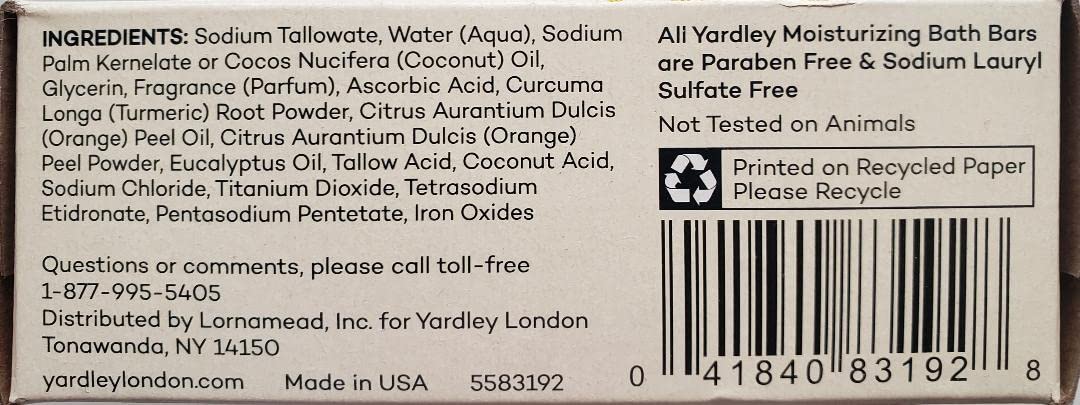 Yardley London Vitamin C bath bar turmeric orange peel detail highlights skin-brightening ingredients