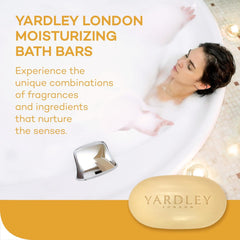 Close-up of real oatmeal grains exfoliating skin with Yardley bar.
