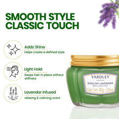 Yardley of London English Lavender Brilliantine being applied to hair, smoothing and adding shine.