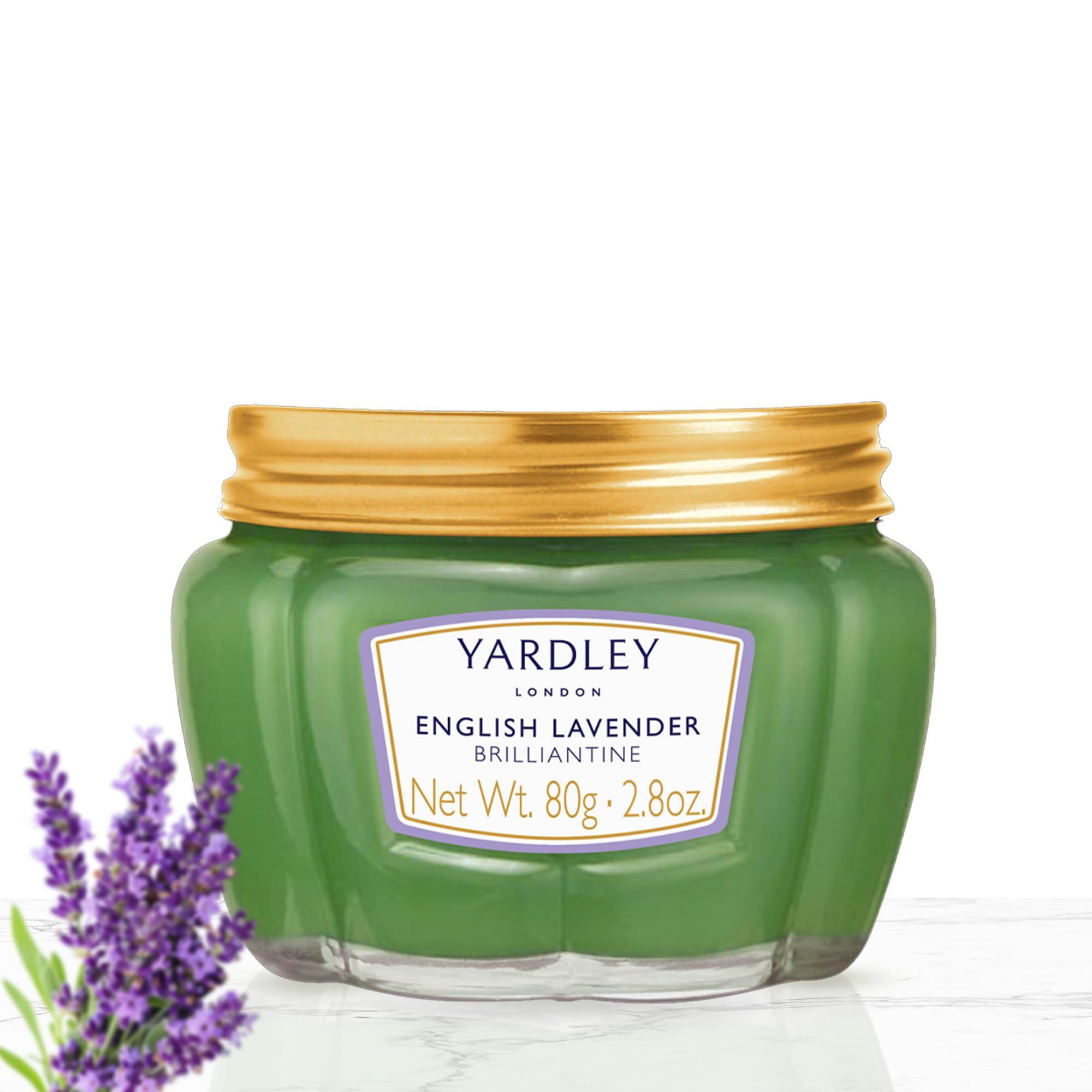 Yardley of London English Lavender Brilliantine box and jar, premium masculine grooming packaging.