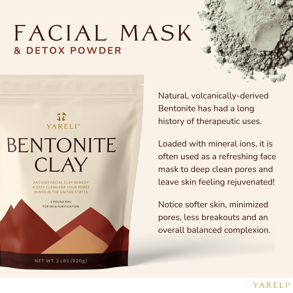 YARELI Bentonite Clay Powder close-up of minerals indicating hydration support
