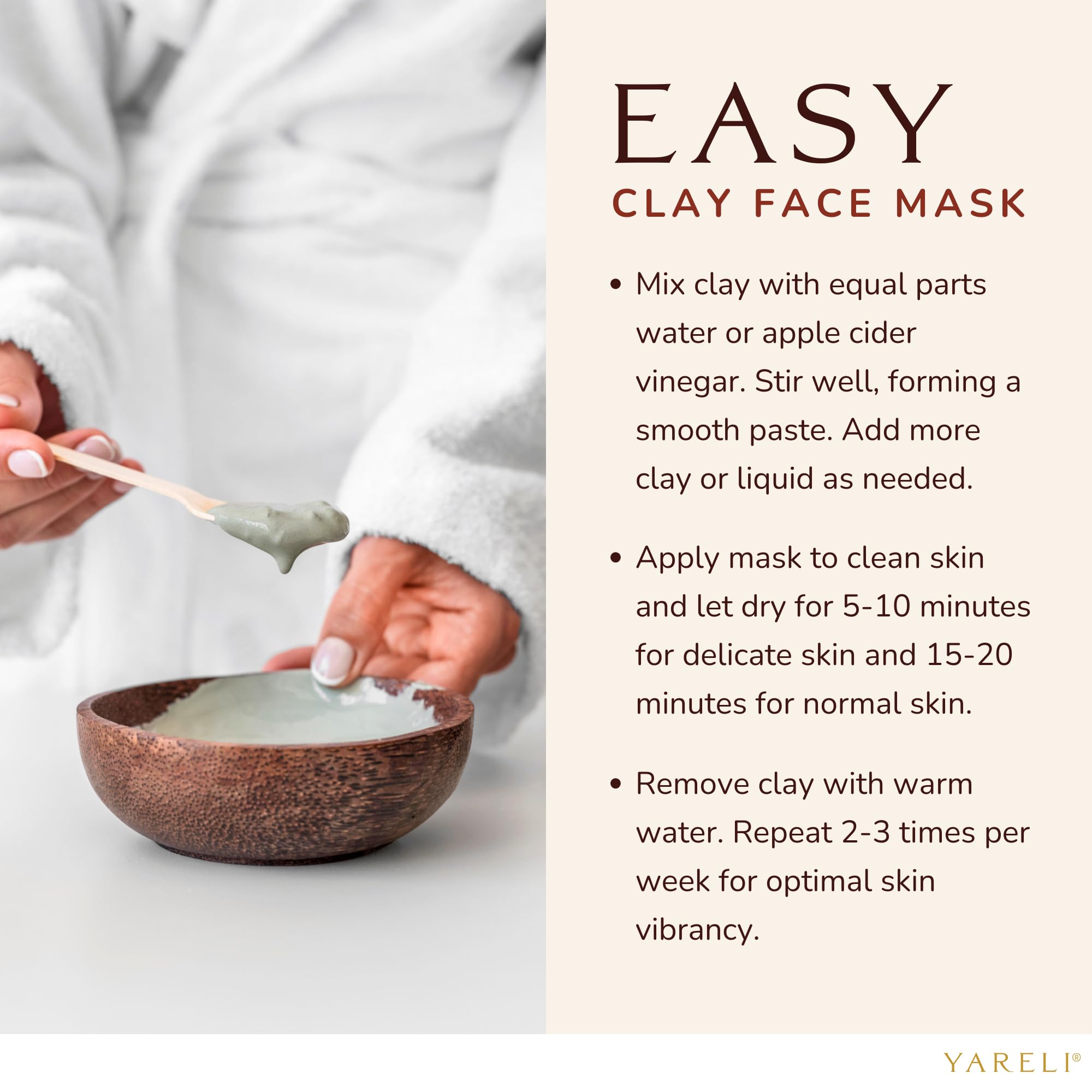 YARELI Bentonite Clay Powder spa application spreading clay for pore cleansing