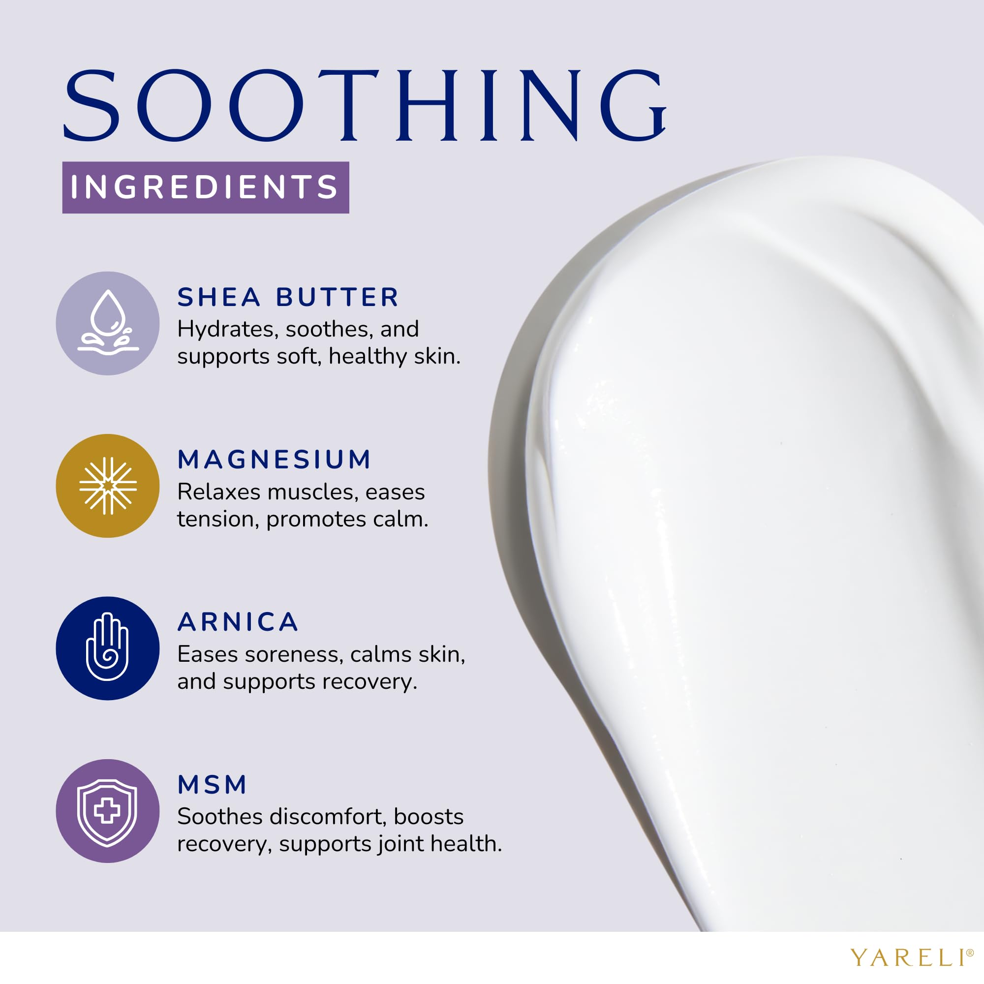 YARELI magnesium cream lavender bottle emphasizes calming scent for a bedtime ritual