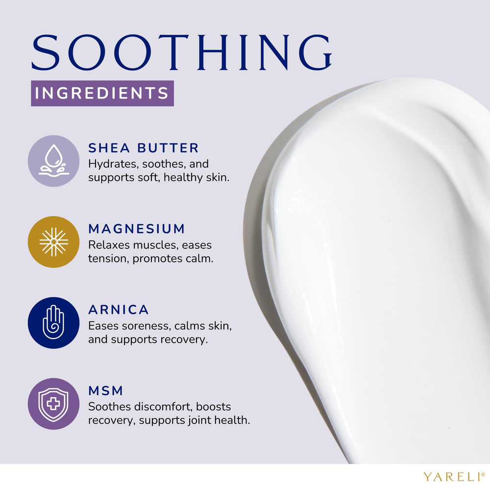 YARELI magnesium cream lavender bottle emphasizes calming scent for a bedtime ritual
