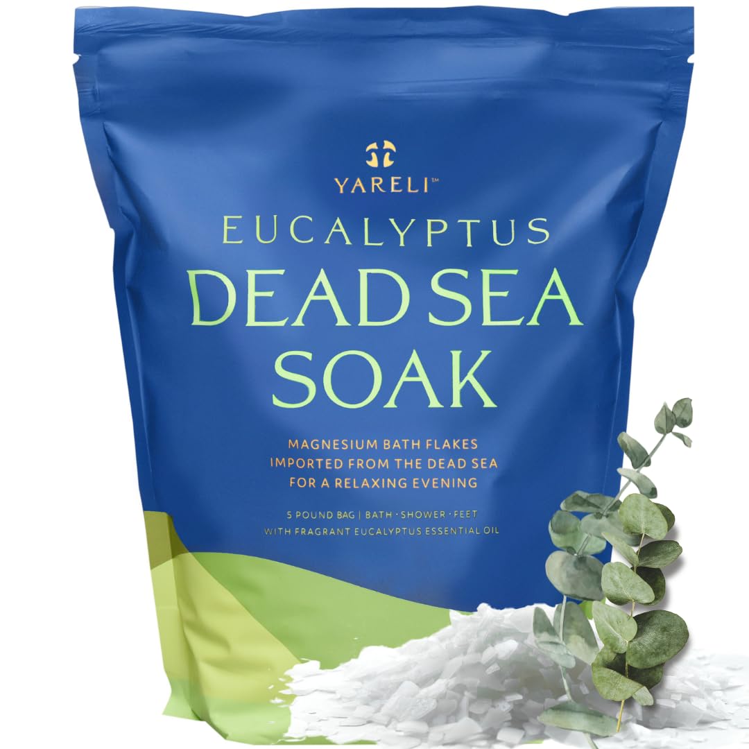 YARELI magnesium flakes 5lb bag for a relaxing Dead Sea bath soak with eucalyptus.