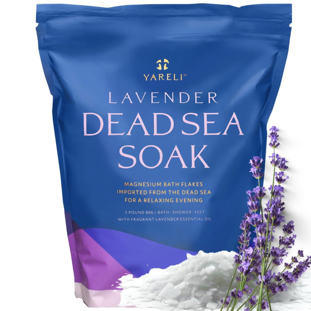 Yareli magnesium flakes lavender bottle for a calming bath soak.
