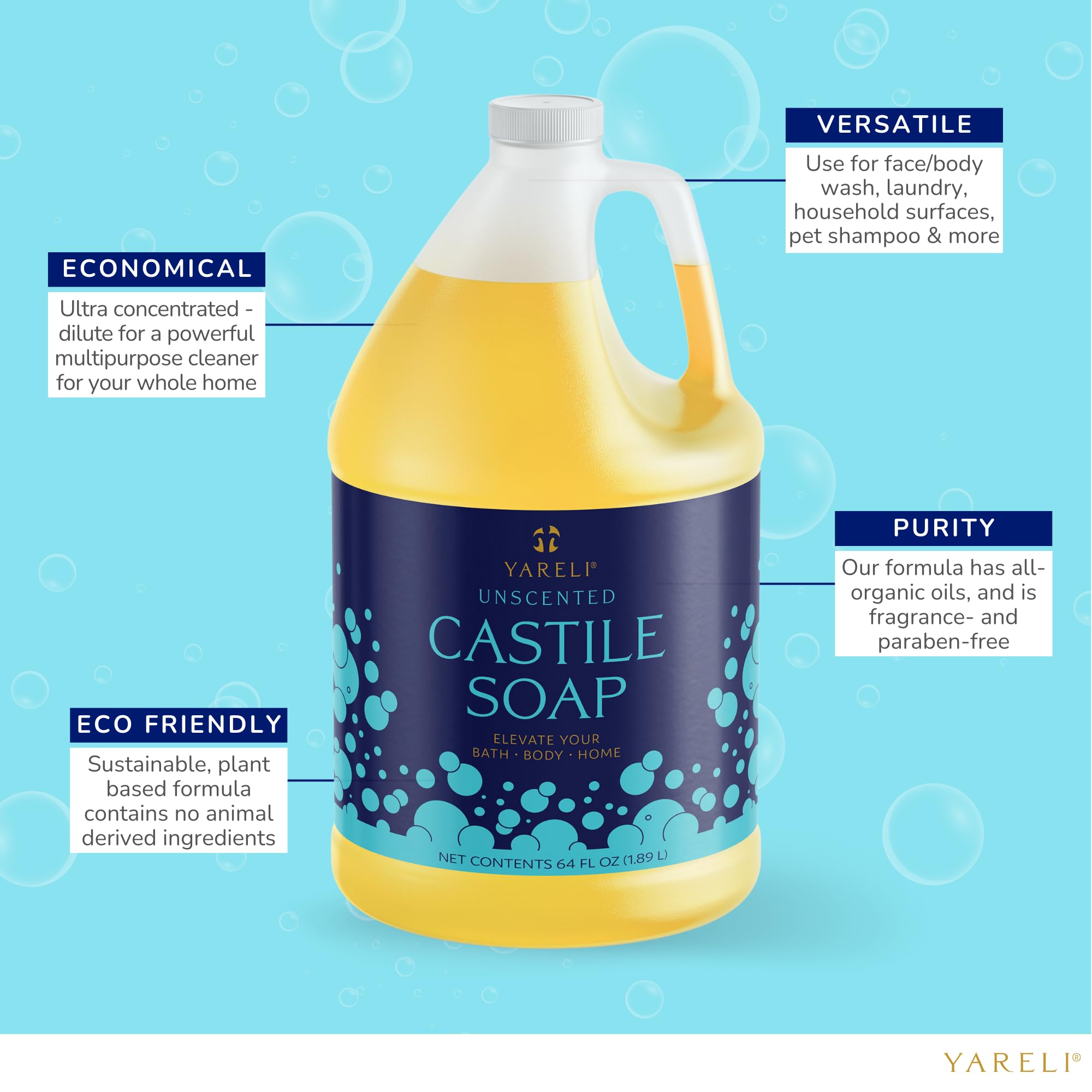 YARELI Castile Soap as hand soap in kitchen and bath