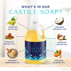 YARELI unscented Castile Soap ingredients close-up for organic oils and skin-friendly formula