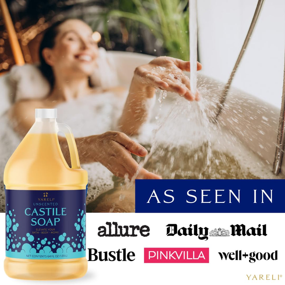 YARELI Castile Soap ultra-concentrated bottle shows dilution for multipurpose use