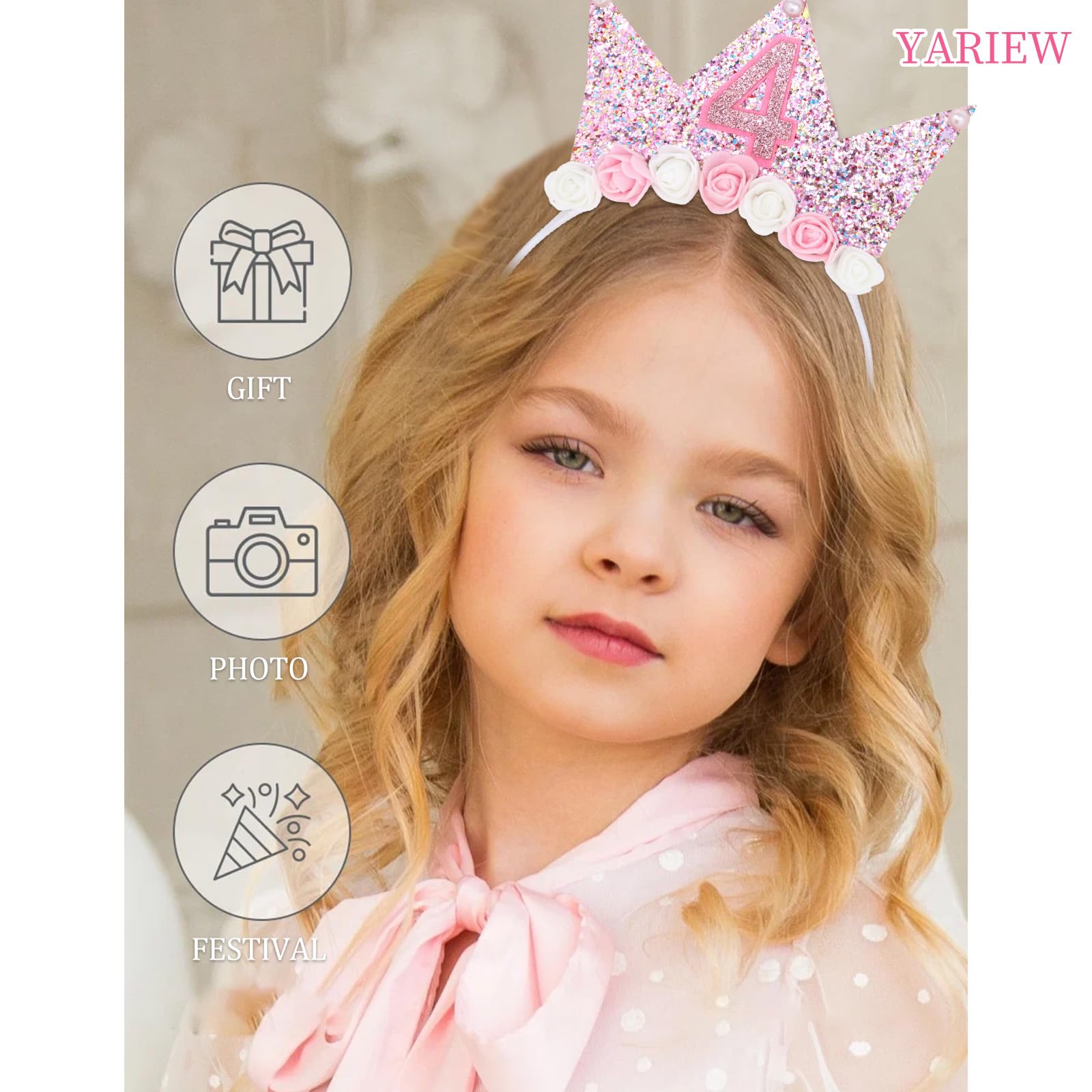 YARIEW Glitter detail tiara adds shimmer to princess party attire.