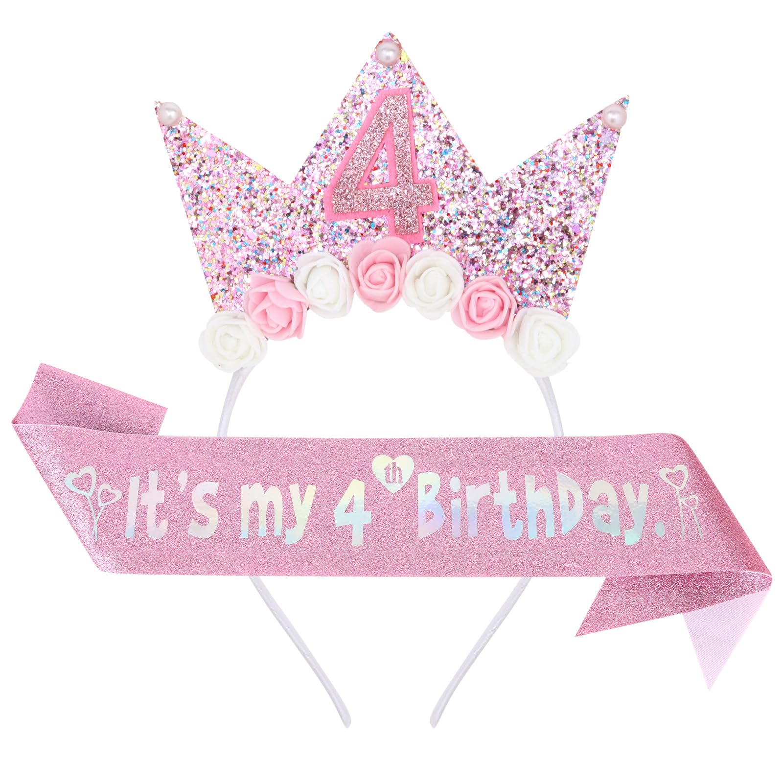 YARIEW Its My 4th Birthday sash with glittery fabric for an eye-catching party look.