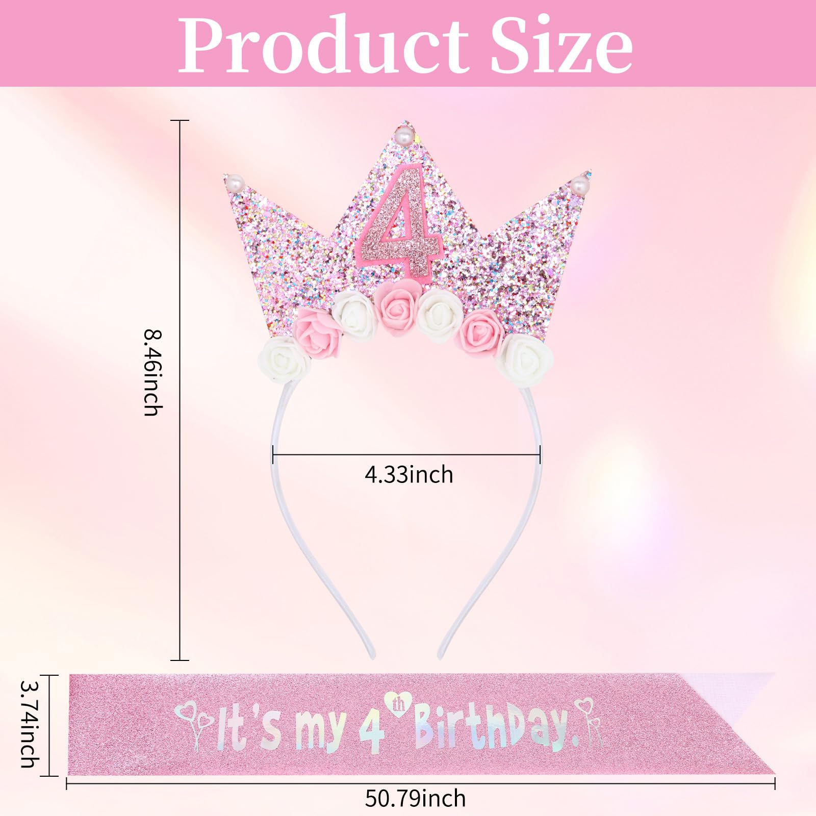 YARIEW Princess crown headband with delicate pearls for a graceful birthday accessory.