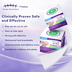 Yarster silicone scar sheets on-skin application shows seamless adhesion for all-day wear.