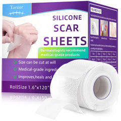 Yarster silicone scar sheets roll-packaging enables easy sizing for scar care on any area.