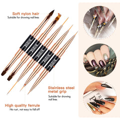 Yasterd nail art brush set with detailed heads, versatile for precise lines and embellishments.