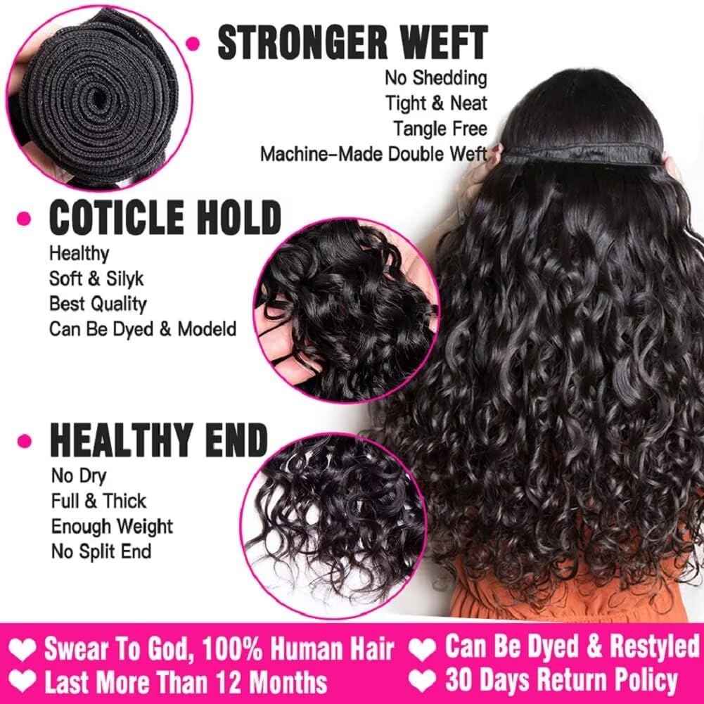 Yavida Water Wave bundles 14inch natural black closeup ideal for blended daily wear