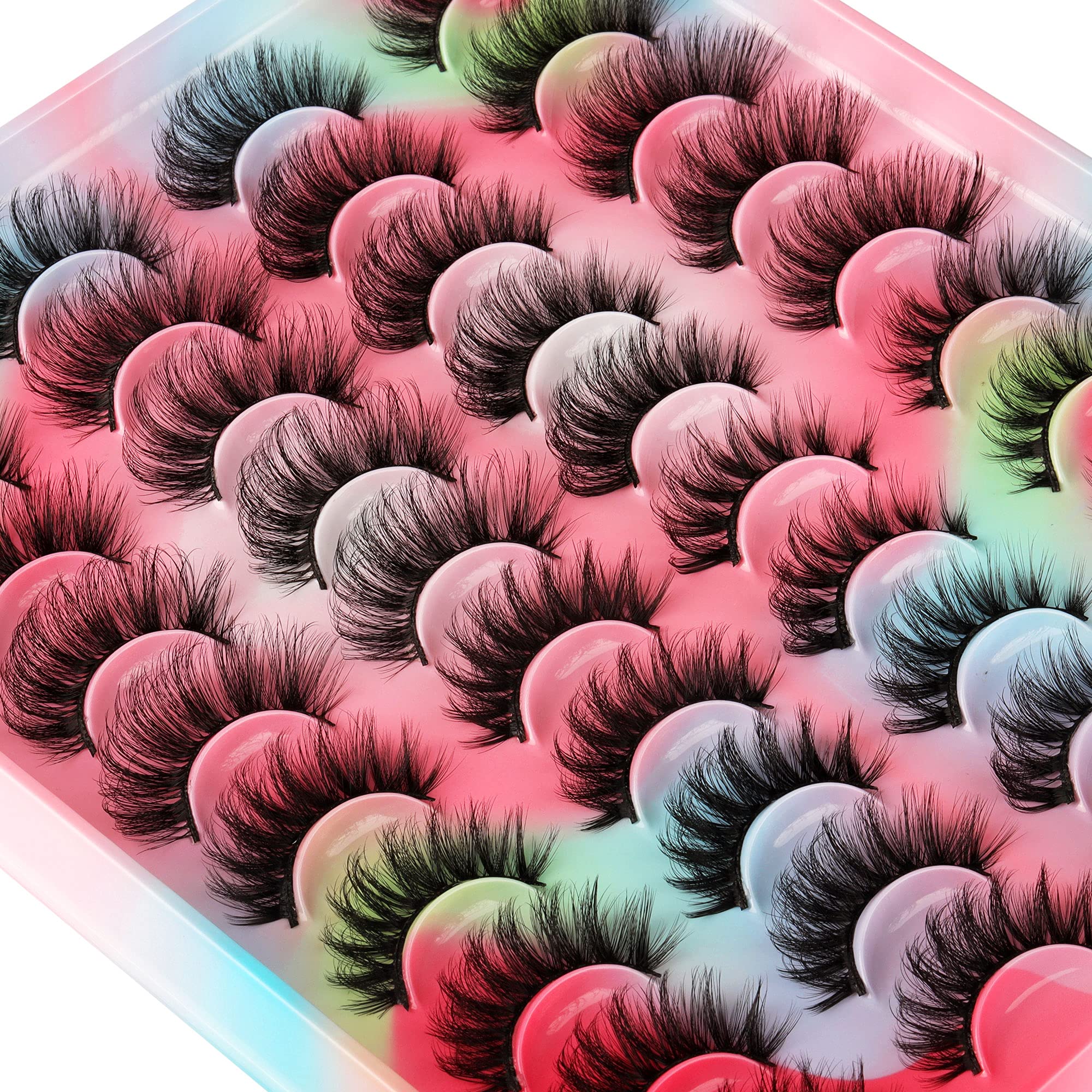 Yawamica 20-pairs false eyelashes multipack front view shows natural look and curl retention.