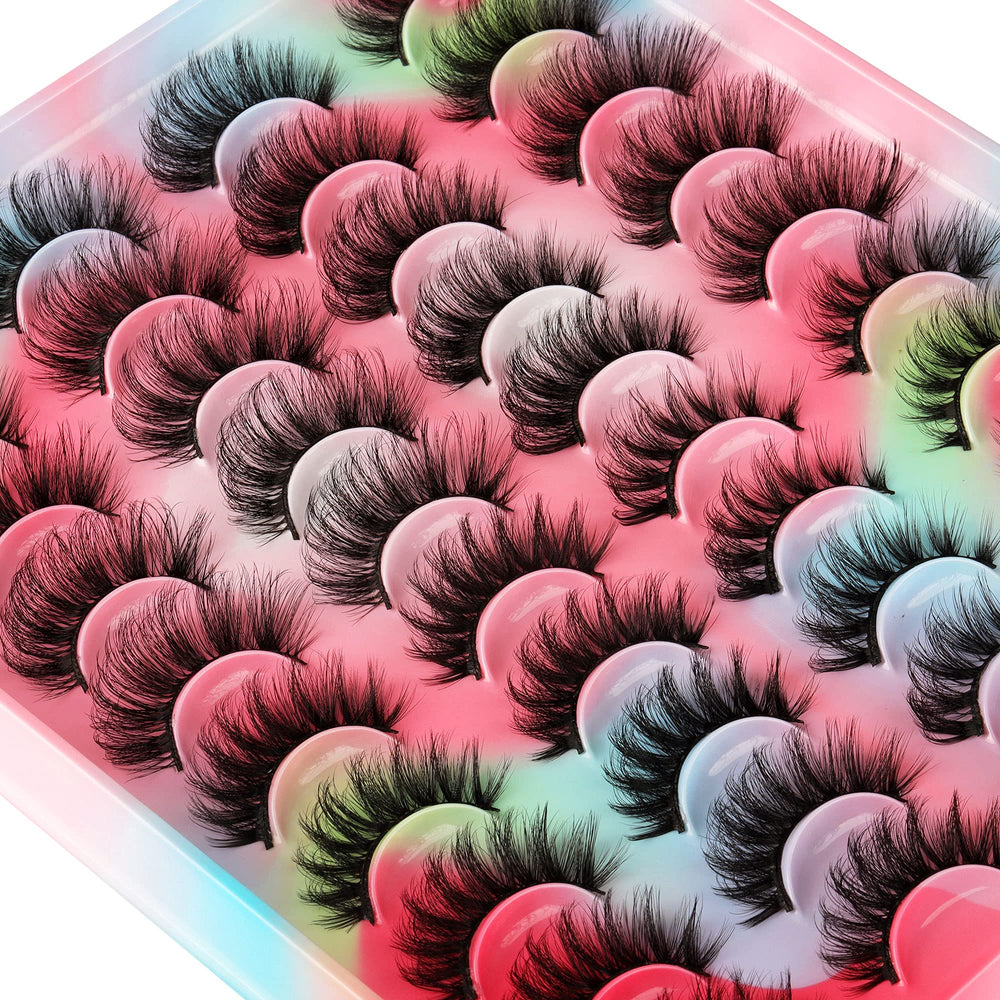 Yawamica 20-pairs false eyelashes multipack front view shows natural look and curl retention.