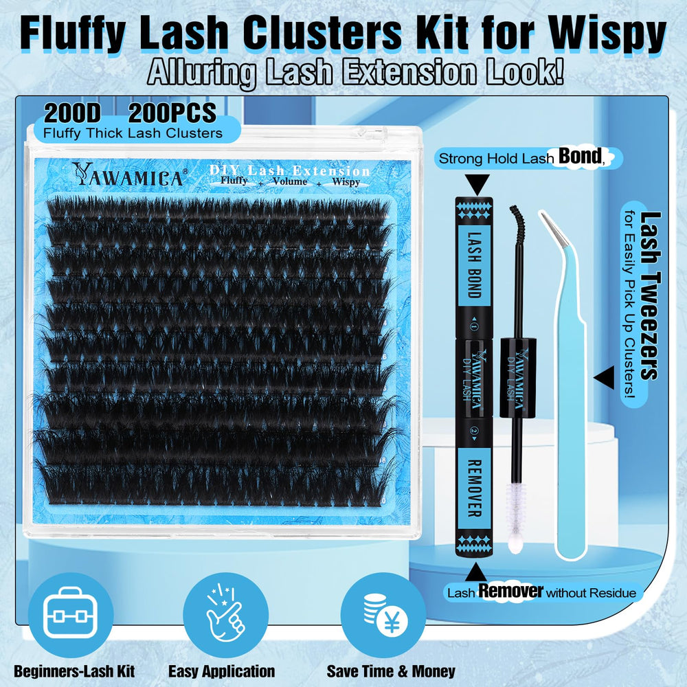 Yawamica 200D volume clusters pack delivers soft, fluffy lashes with flexible bands.