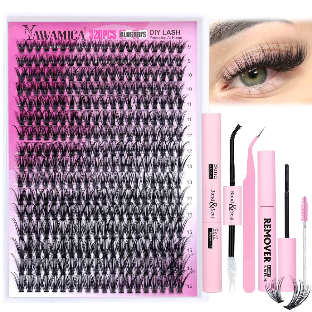 Yawamica 320pcs lash clusters for easy at-home lash extensions and customization.