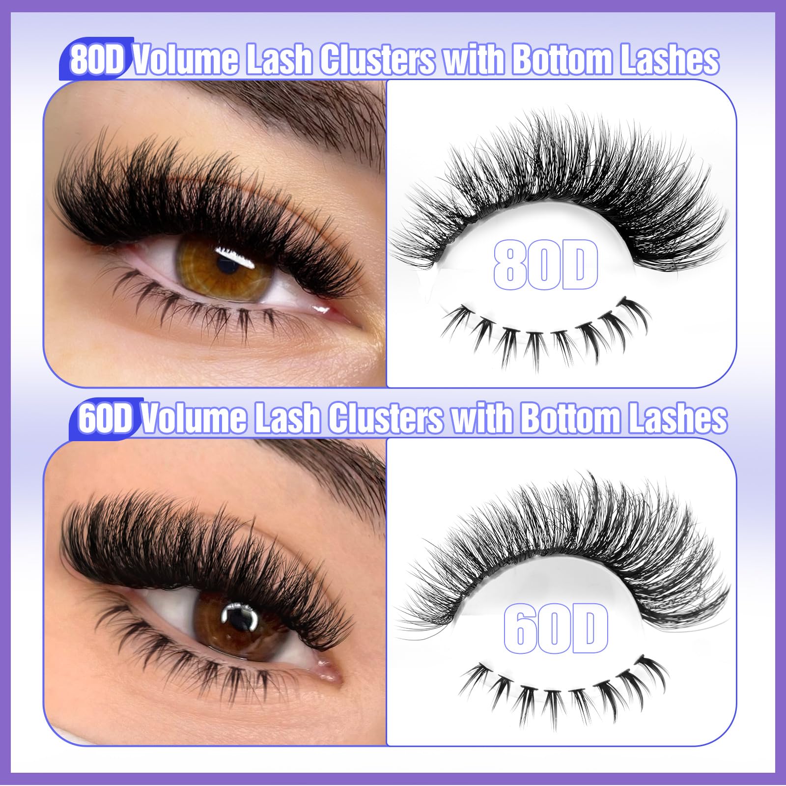 Yawamica bottom lashes application shows lower lash options for balanced, eye-enhancing looks.