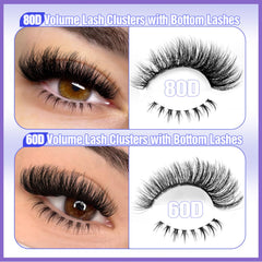 Yawamica bottom lashes application shows lower lash options for balanced, eye-enhancing looks.