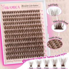 Yawamica Brown Lash Clusters Kit D-curly lashes for customizable looks.