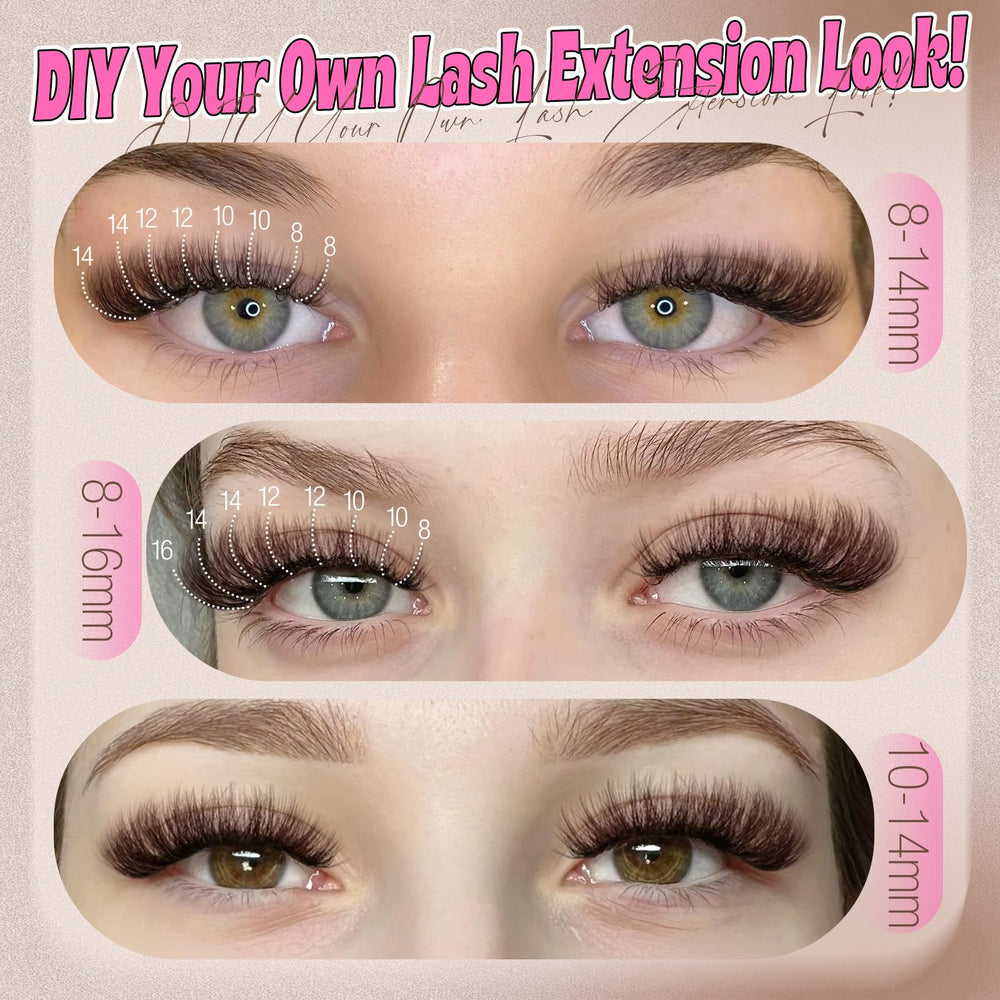 Yawamica Brown Lash Clusters Kit waterproof bond and seal ensures secure wear.
