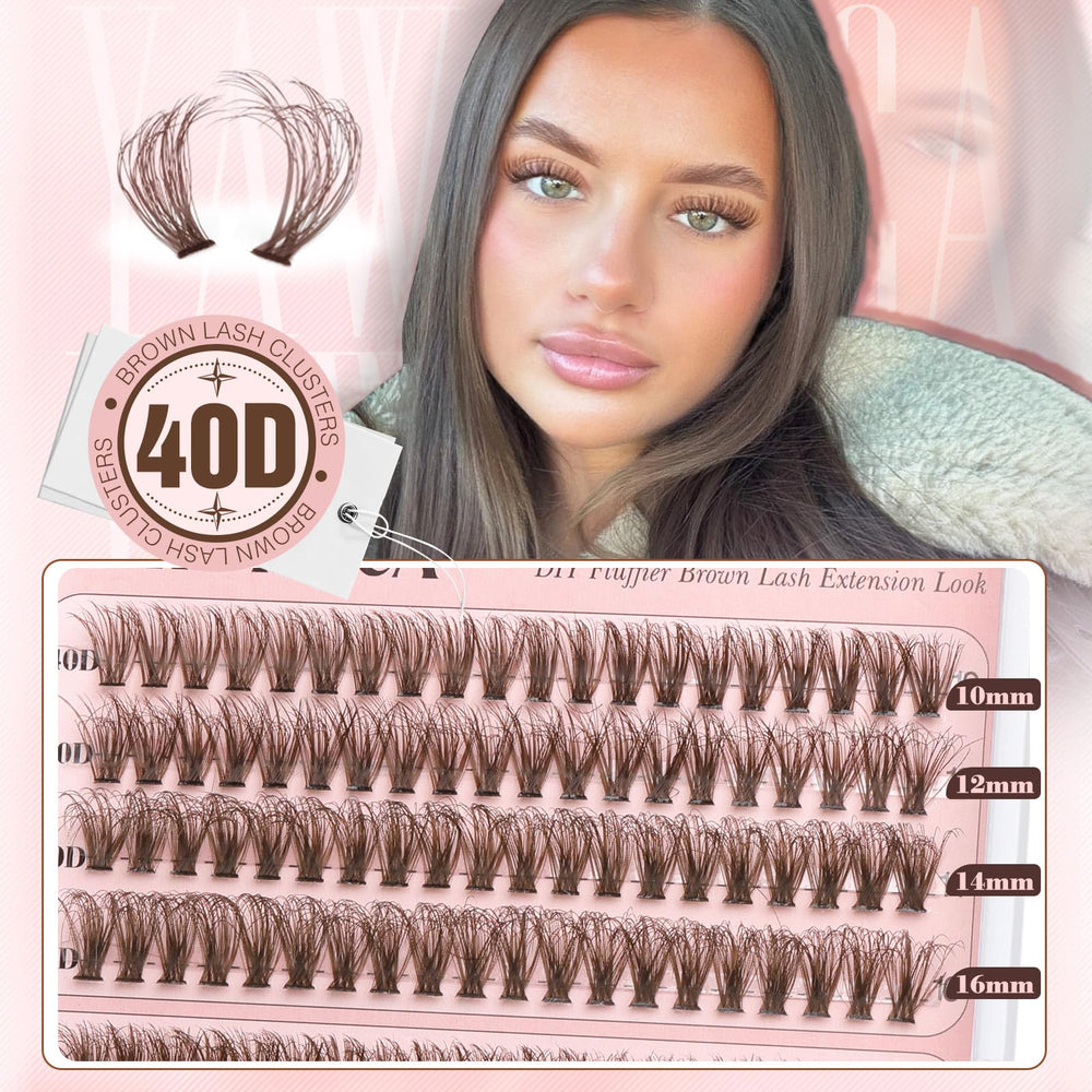 Yawamica Brown Lash Clusters Kit lashes 40D-50D-70D with flexible volume options