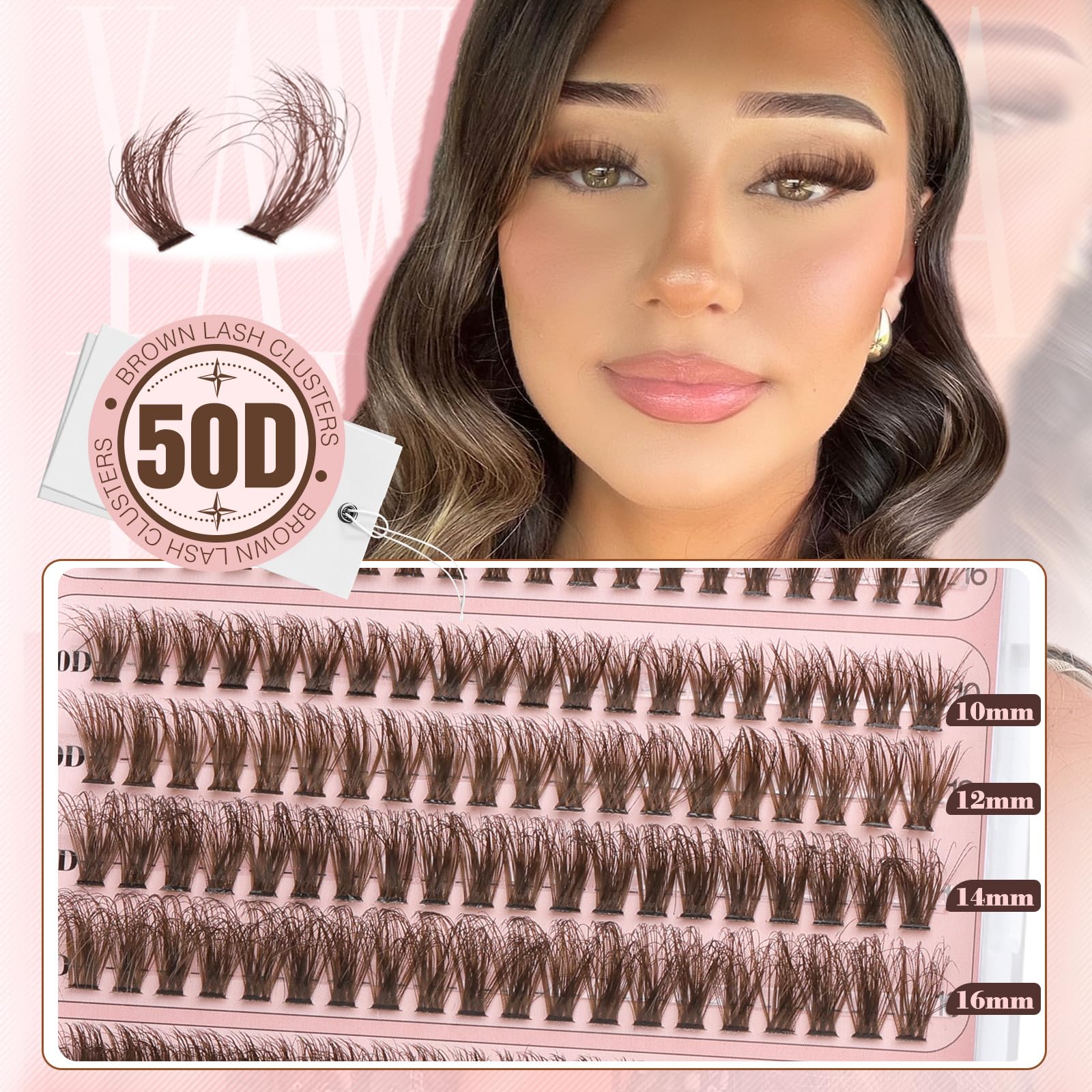 Yawamica Brown Lash Clusters Kit lengths 10-16mm for customizable looks