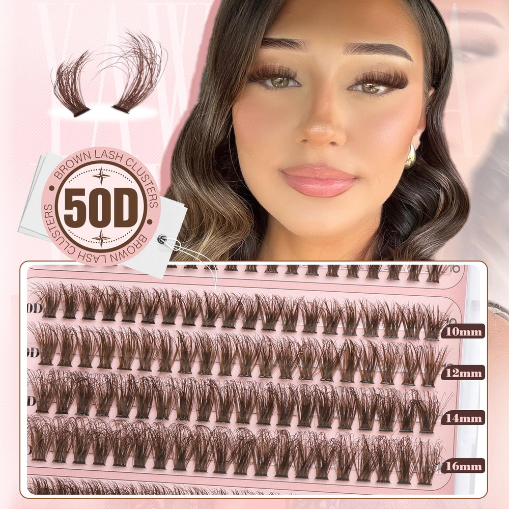 Yawamica Brown Lash Clusters Kit lengths 10-16mm for customizable looks