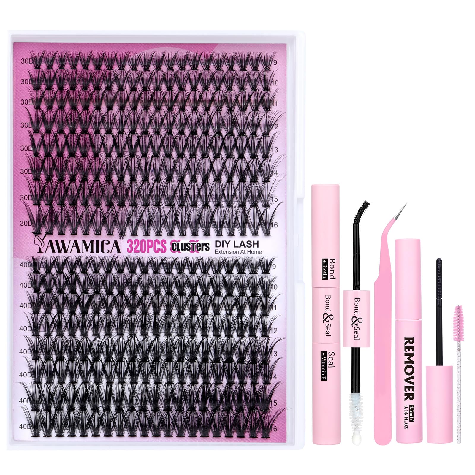 Yawamica DIY eyelash extension kit 320pcs clusters for at-home salon results