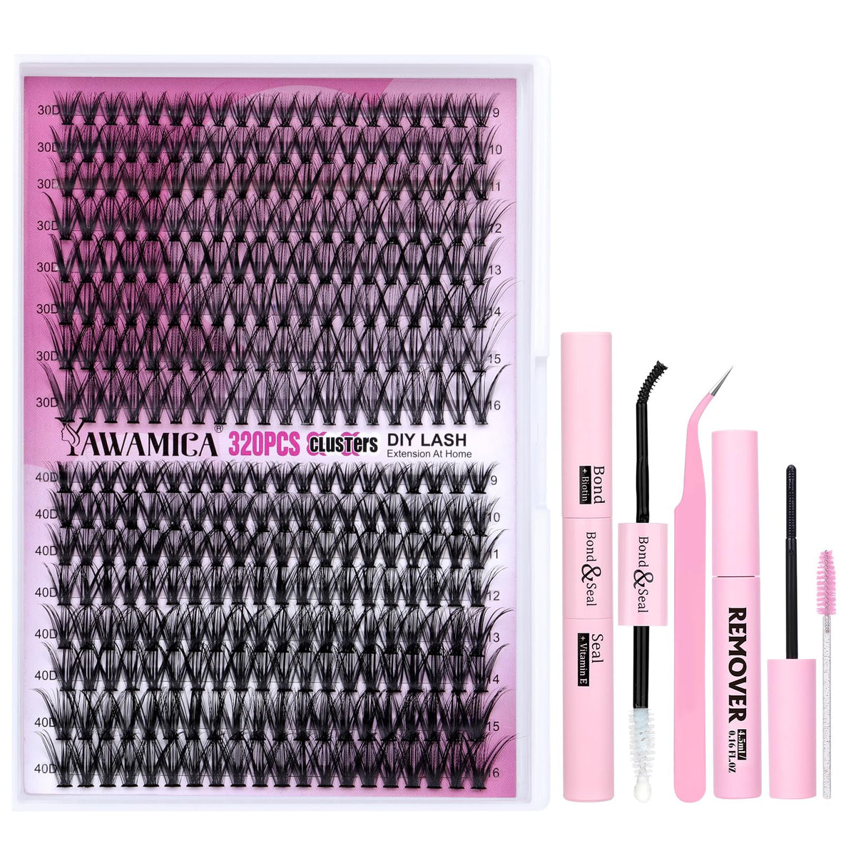 Yawamica DIY eyelash extension kit 320pcs clusters for at-home salon results