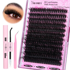 Yawamica fluffier lash clusters 240pcs for dramatic, beginner-friendly DIY lash look.