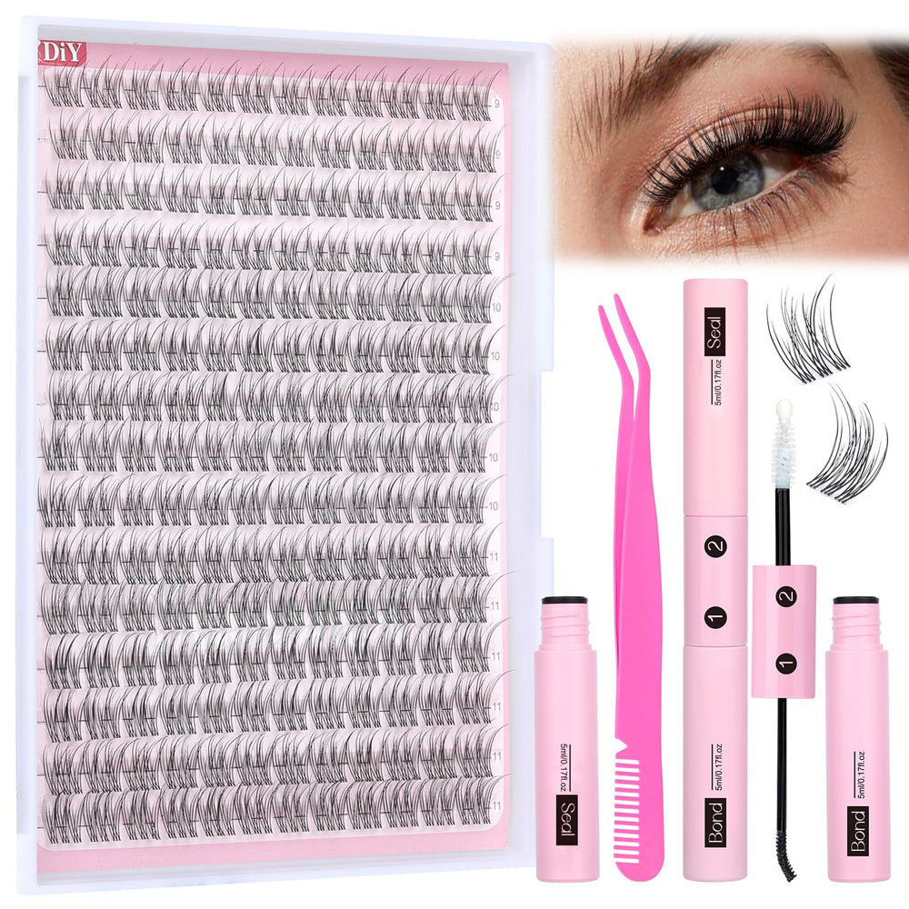 Yawamica lash cluster kit 180pcs close-up for natural at-home lash DIY.