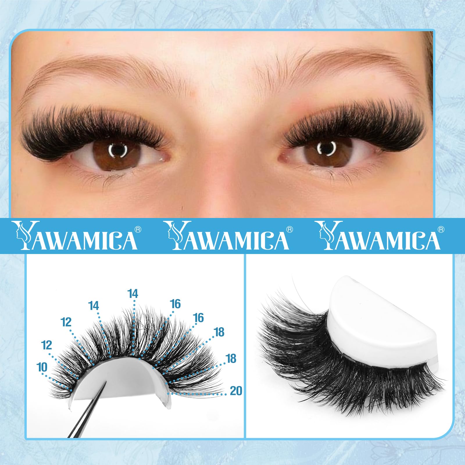 Yawamica lash clusters kit with 10-20mm lengths for customizable home styling.