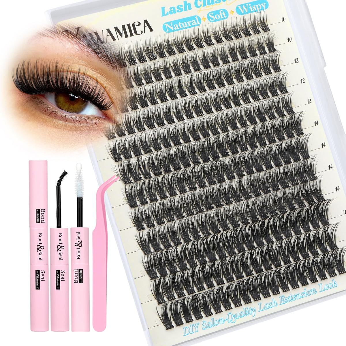 Yawamica Lash Extension Kit wispy clusters 228pcs for quick at-home salon-grade lash look.