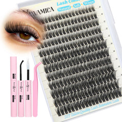 Yawamica Lash Extension Kit wispy clusters 228pcs for quick at-home salon-grade lash look.