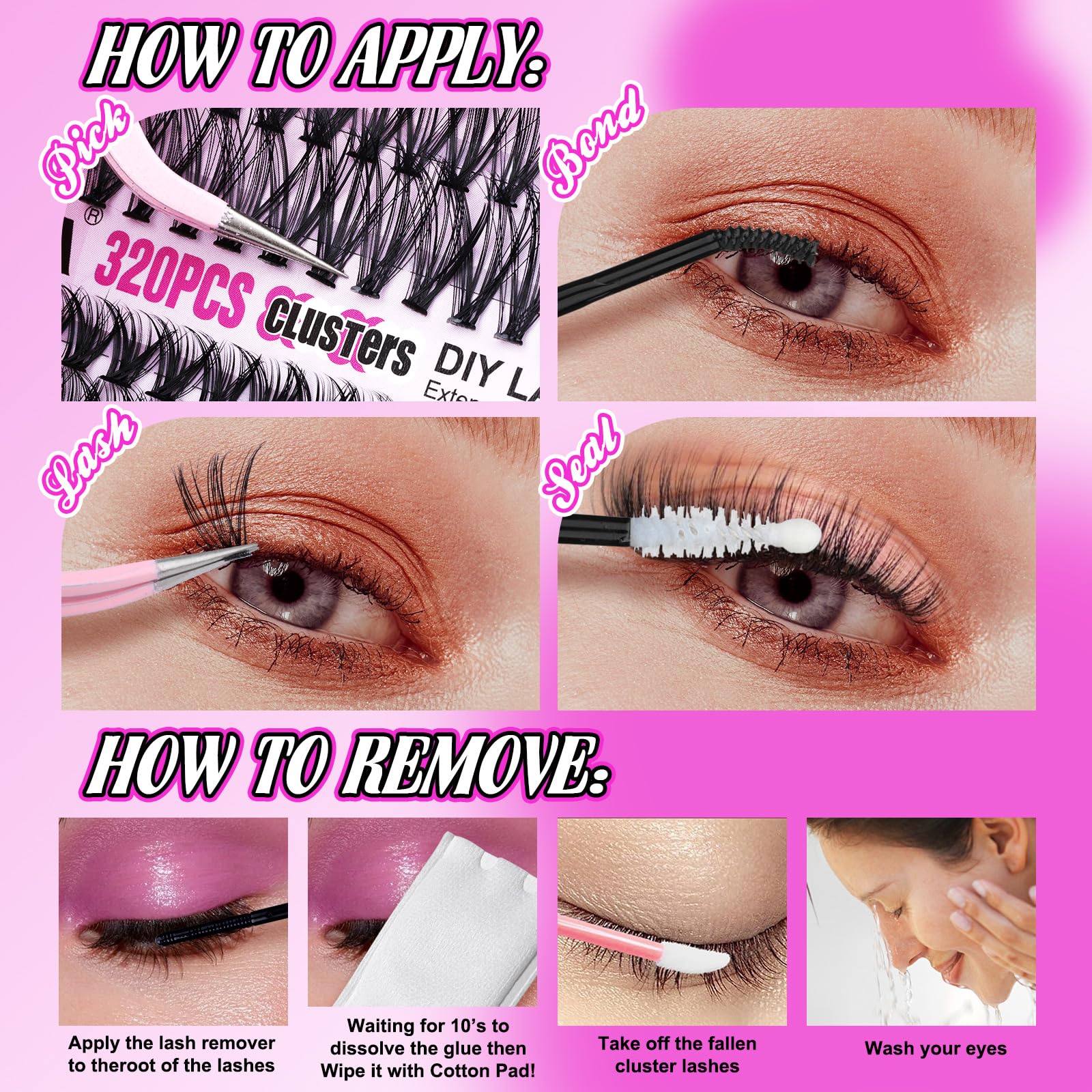 Yawamica packaging display showing 320pcs lashes for at-home use