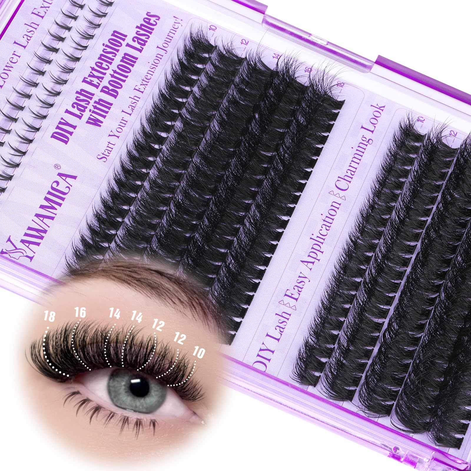 Yawamica wispy cluster lashes on eye illustrate fuller, natural-looking enhancement.