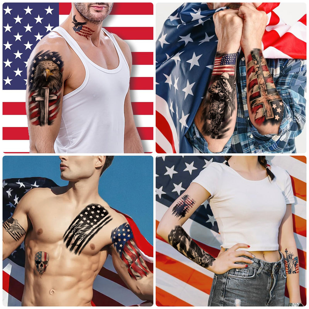 Yazhiji Independence Day tattoos flag-swirl designs create bold skin art.