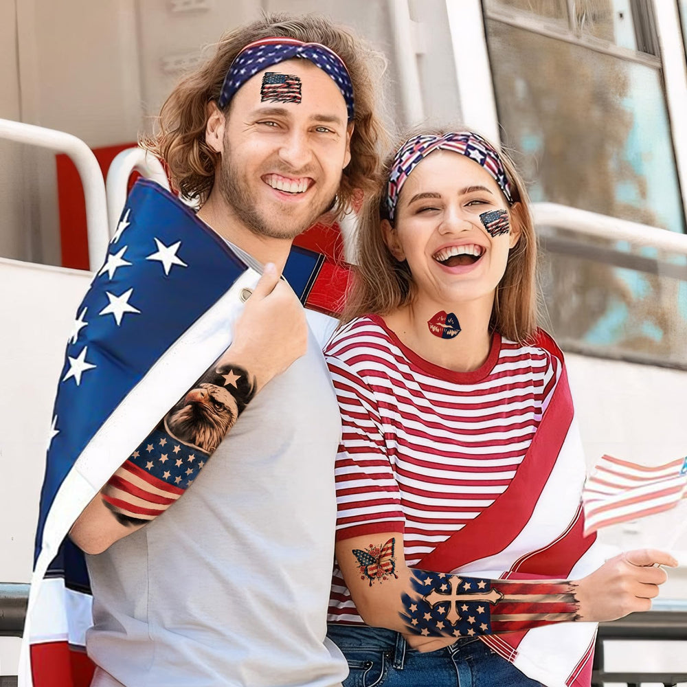 Yazhiji Independence Day tattoos stars and balloons for playful party looks.