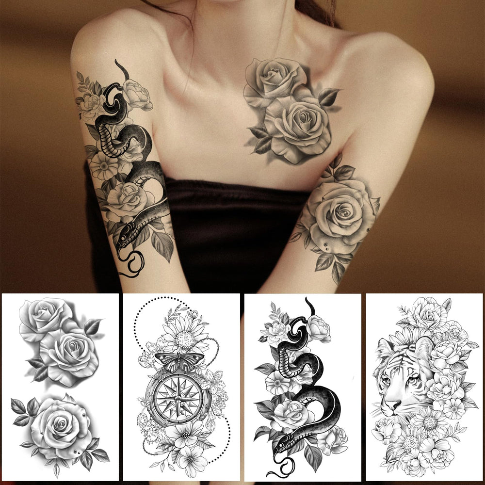 Yazhiji tattoo flowers closeup detail shows rich hues and realistic floral design.