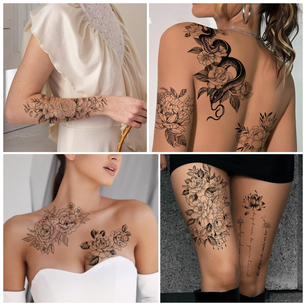 Yazhiji flowers on neck and chest demonstrates bold, painless body art options.