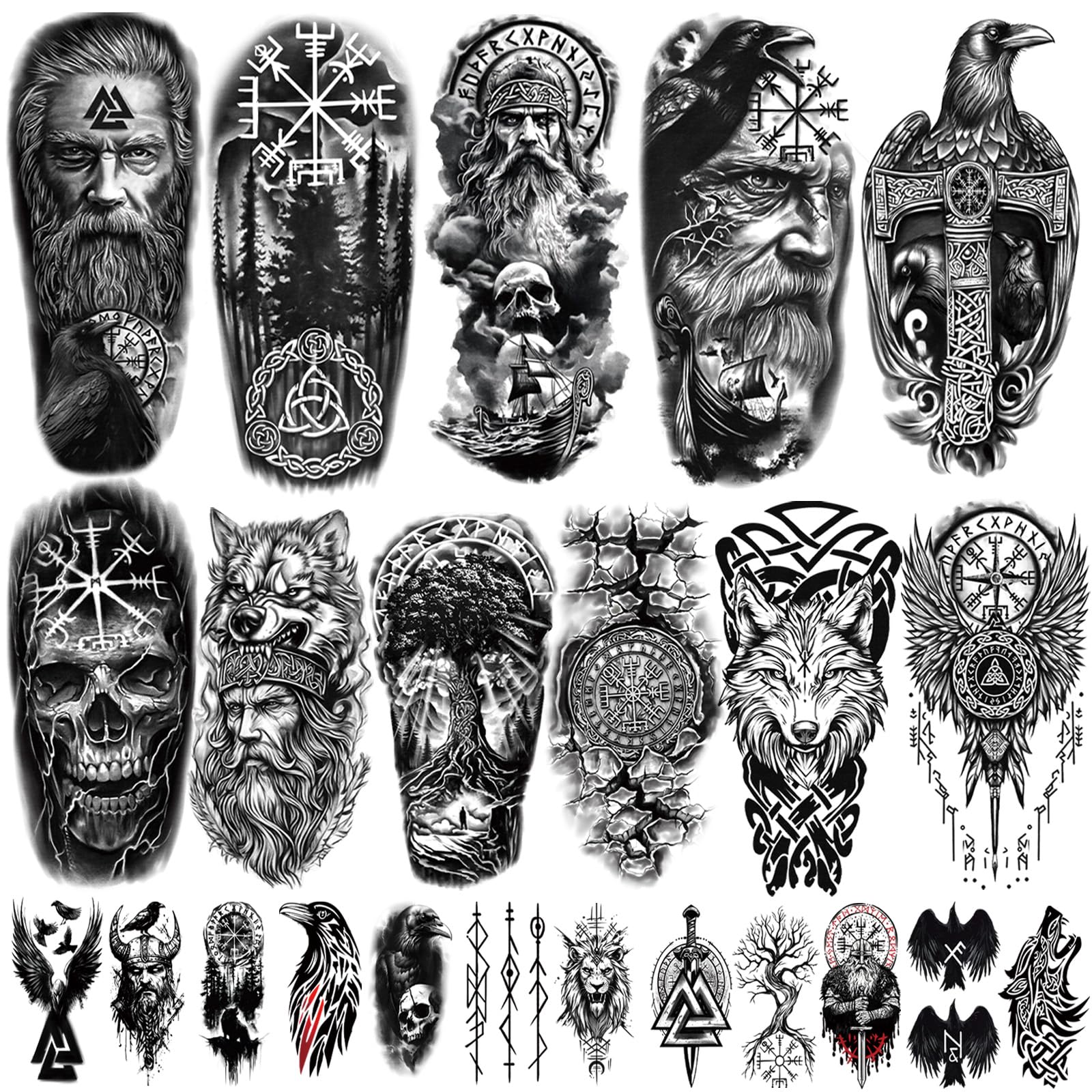 Yazhiji Viking tattoo 77-sheets collection for versatile Norse-inspired body art ideas