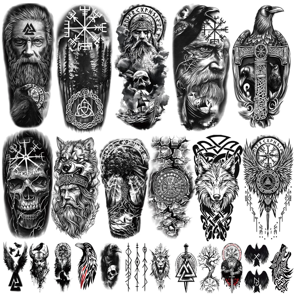 Yazhiji Viking tattoo 77-sheets collection for versatile Norse-inspired body art ideas