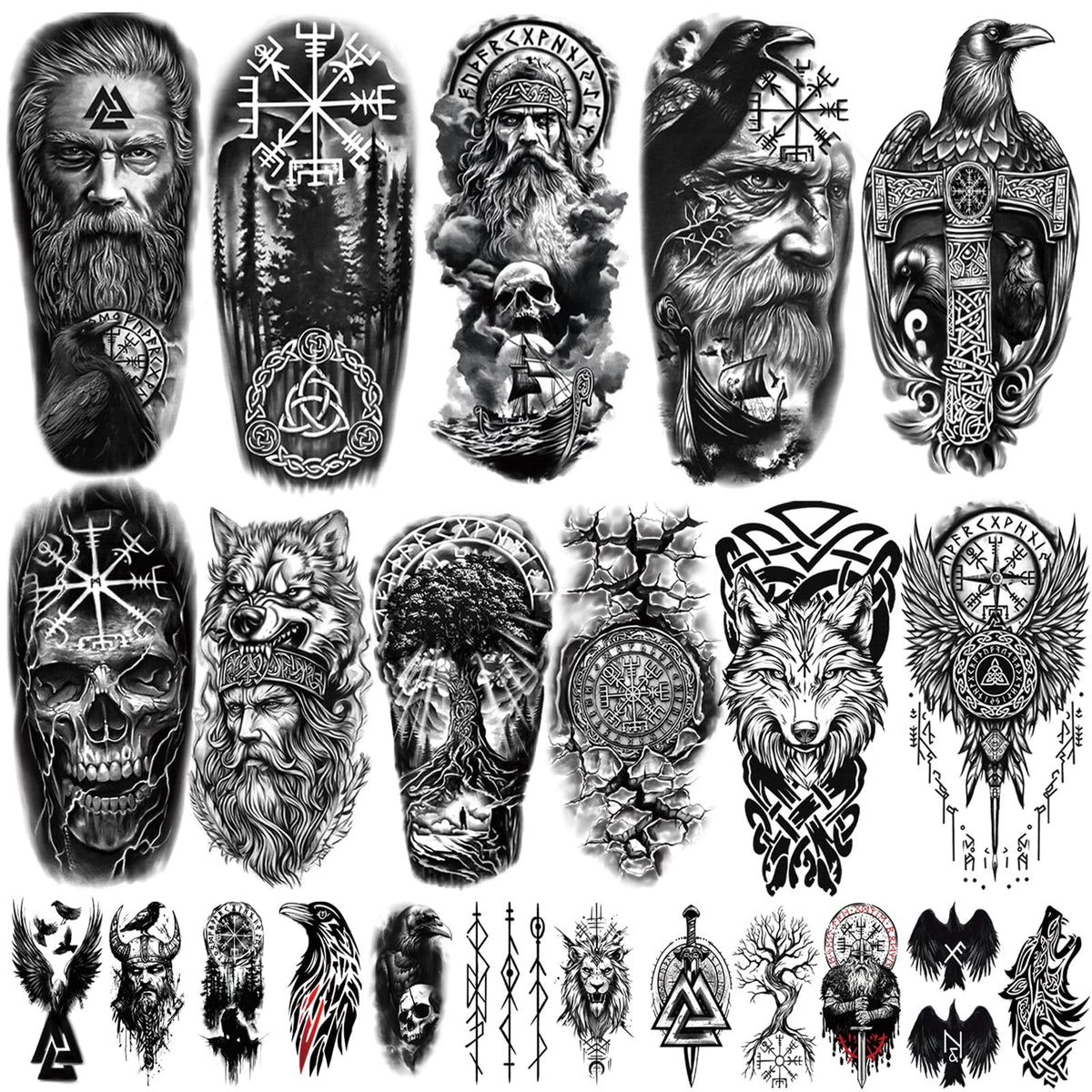 Yazhiji Viking tattoo 77-sheets collection for versatile Norse-inspired body art ideas