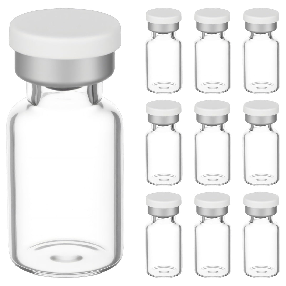 YBEATY 10-pack 2ml sample vials, clear glass for visible contents and compact storage.